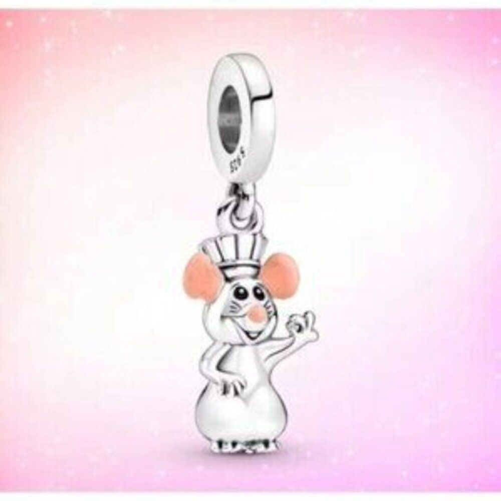 Pandora Silver Mouse Chef Charm with Pink Accents
